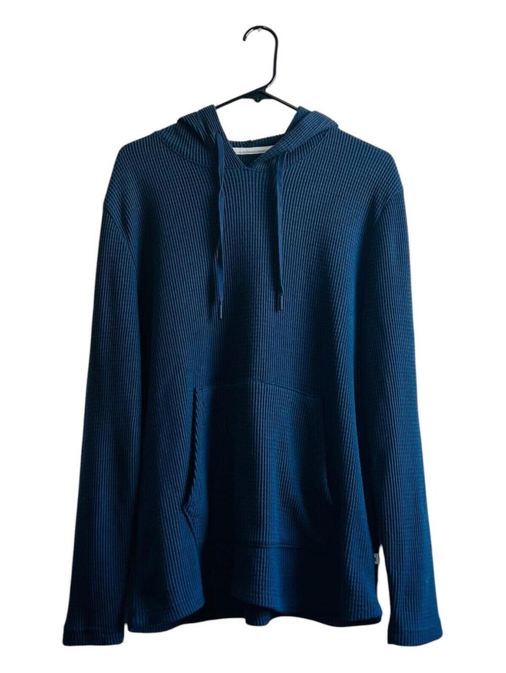 Rainforest Waffle Knit Hoodie – Blue Pullover Sweatshirt - Size Large